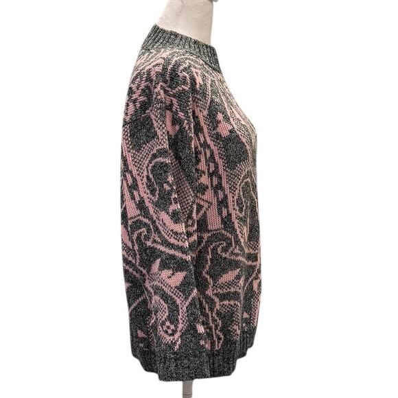 Mock Neck Gray Pink Retro 80's Vintage Sweater Large El Mar California - Picture 3 of 6